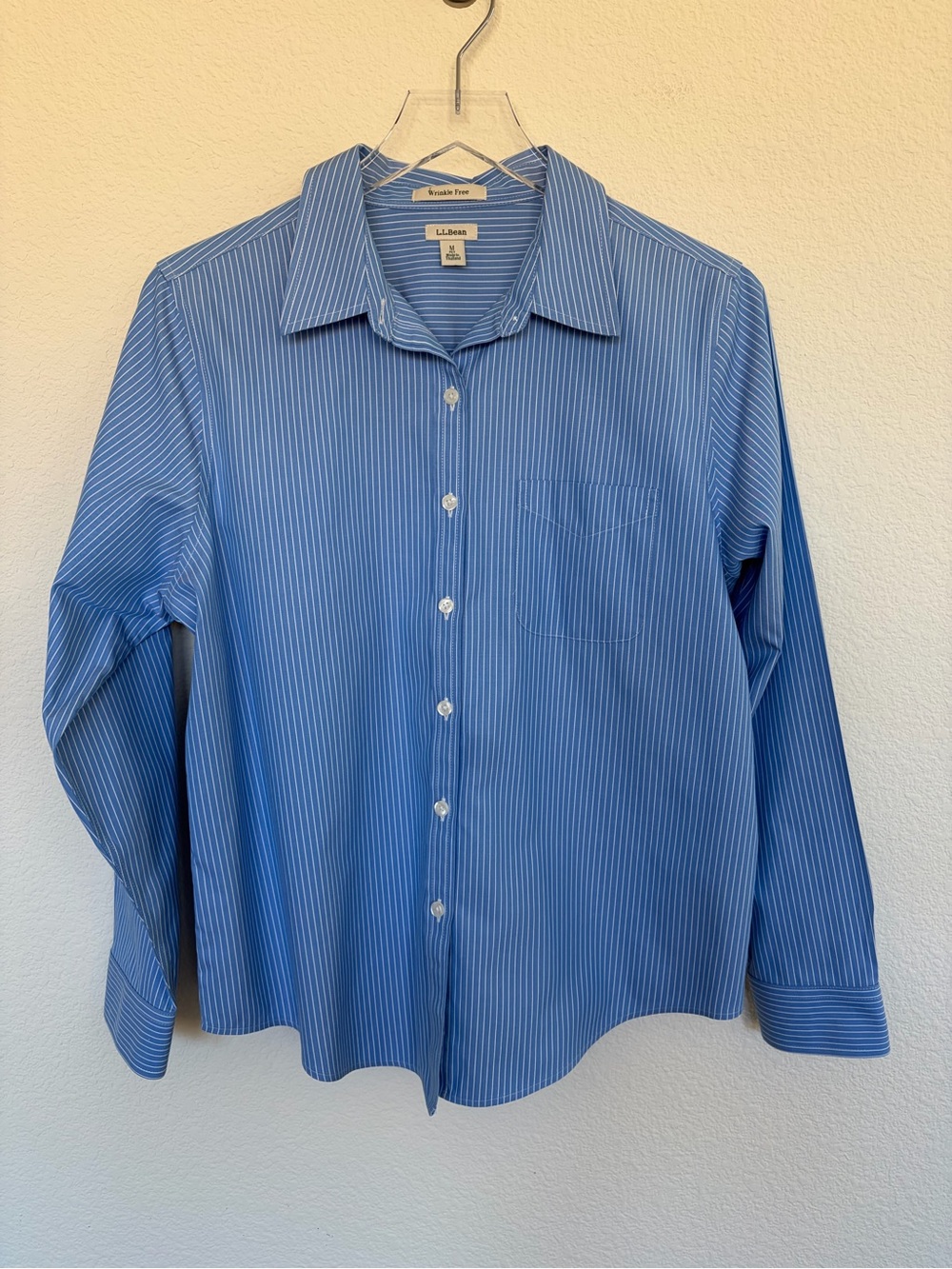L.L. Bean Wrinkle Free Blue and White Striped Button Down Shirt | MP